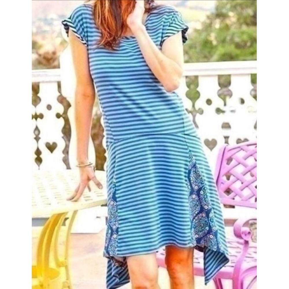 Matilda Jane‎ Womens Walkabout Sidetail Stripe Blue Floral Dress Size Small New